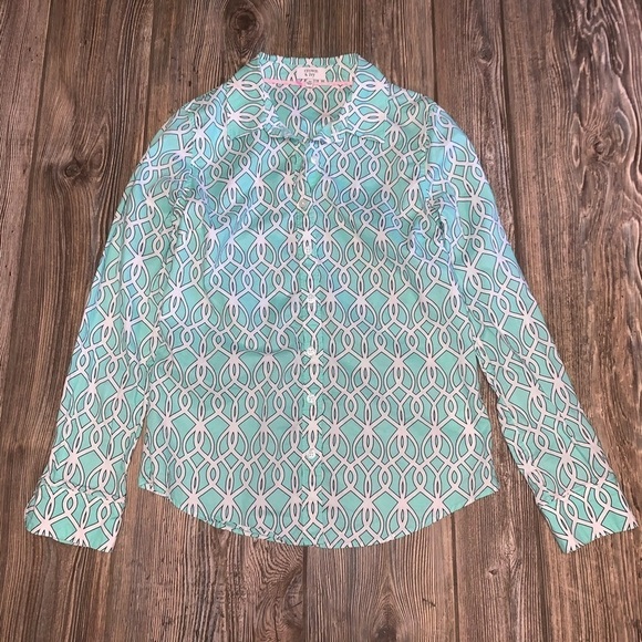 crown & ivy Tops - Crown & Ivy Button-Down Shirt Teal and white Pattern Nautical Classic Extra S
